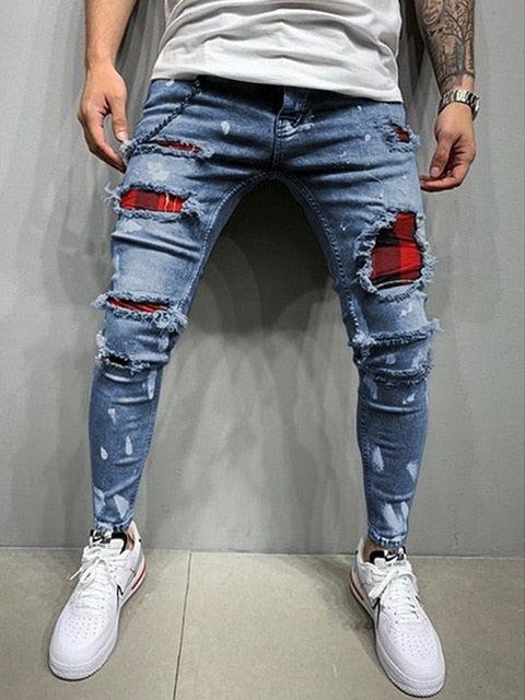 Jeans elasticados rasgados hombre