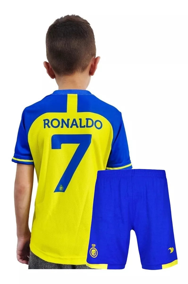 Equipación Camiseta y Short Al Nassr Temporada 2023 Ronaldo 7 Adulto y Niño Alta Calidad