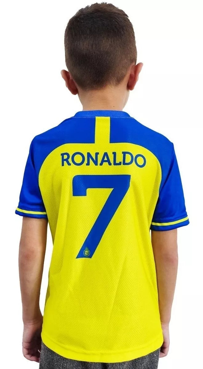Equipación Camiseta y Short Al Nassr Temporada 2023 Ronaldo 7 Adulto y Niño Alta Calidad