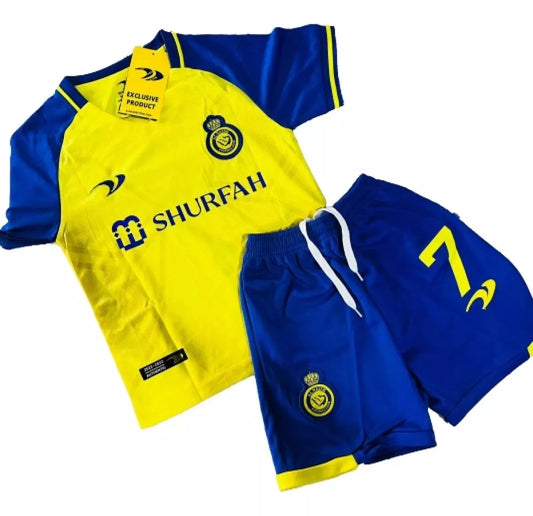 Equipación Camiseta y Short Al Nassr Temporada 2023 Ronaldo 7 Adulto y Niño Alta Calidad