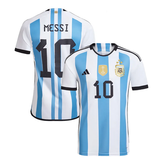 Camiseta Selección Argentina Mundial Qatar 2022 Messi 10 Alta Calidad 3 Estrellas Campeones del Mundo