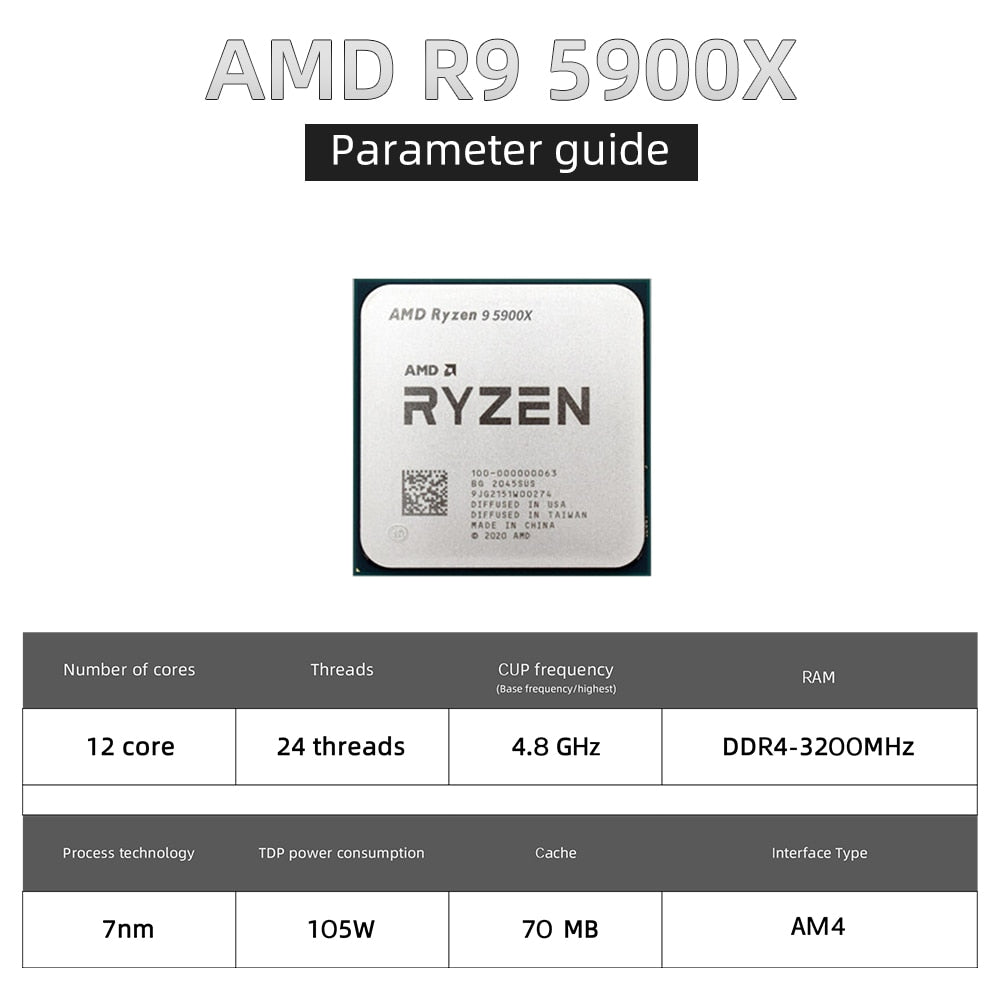 Procesador AMD Ryzen 9 5900X 3.7 GHz 12-Core 24-Thread CPU AM4  7NM 64M