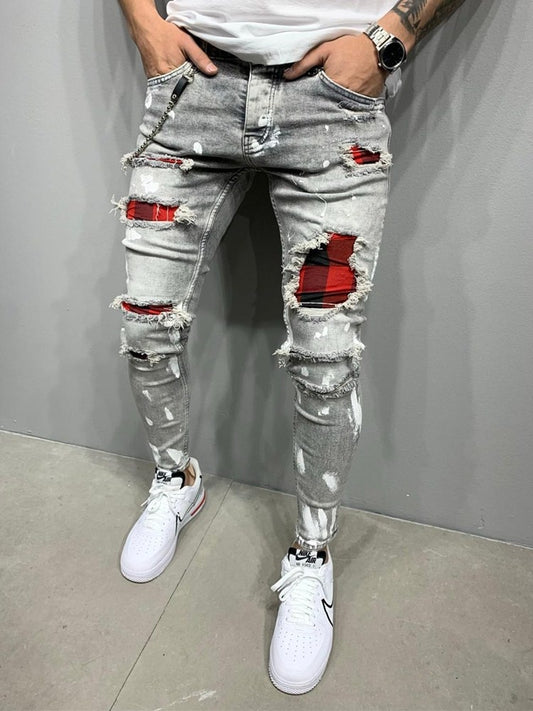 Jeans elasticados rasgados hombre